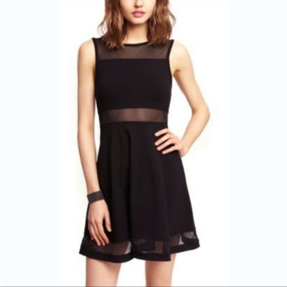 Black Express skater dress with mesh panels, like new, XS